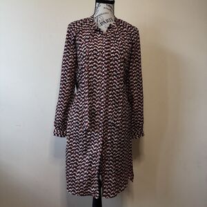 Ann Taylor Geometric Print Shirt Dress Button Front Tie Waist Size XS